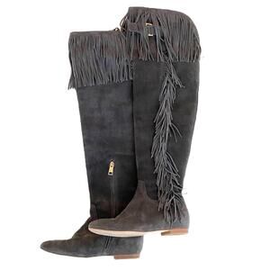 Joie Women's Over the Knee OTK Gray Suede Fringe Tall Boots 37 (US 7)